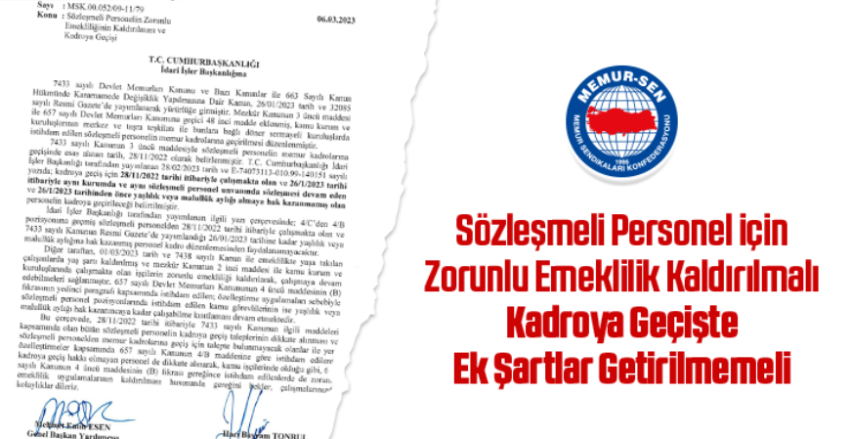 Sözleşmeli Personel İçin Zorunlu Emeklilik Kaldırılmalı